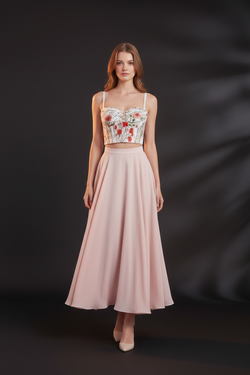 Top Bianco - Gonna Rosa - Sfondo Scuro