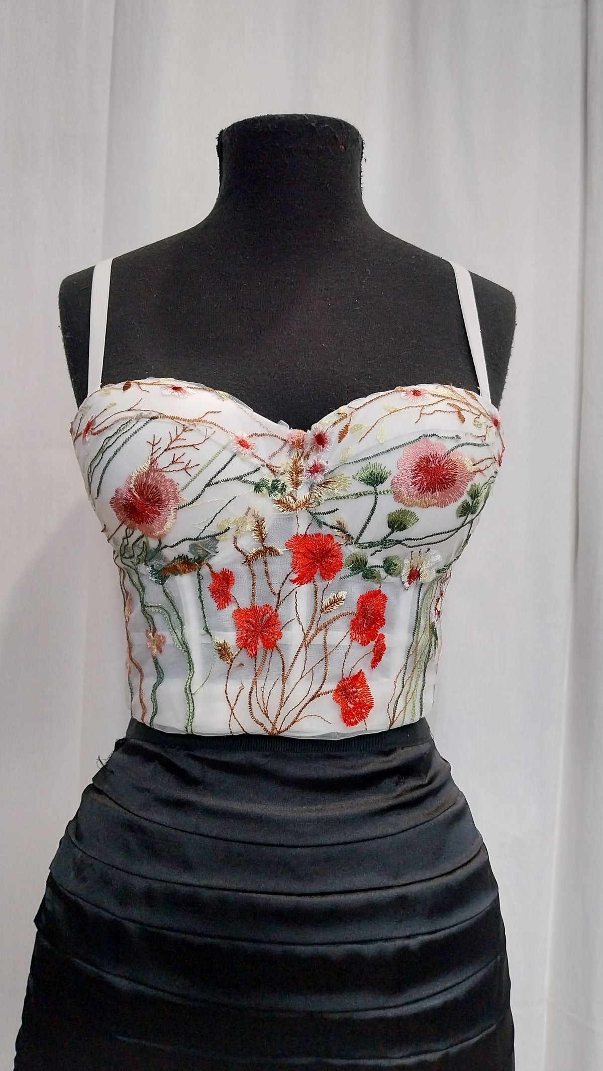 Top Bustier Bianco con Ricami Floreali