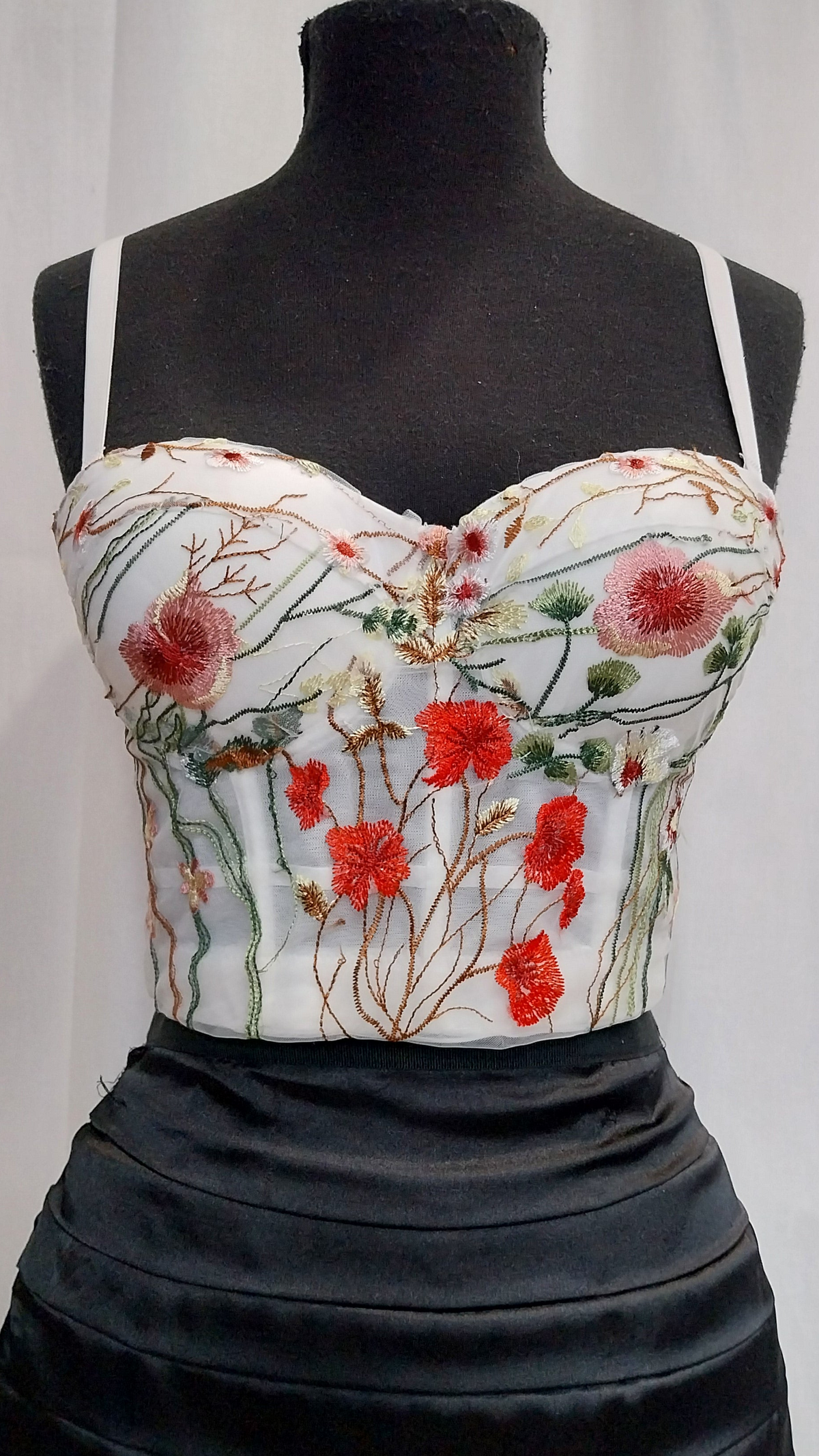 Top Bustier Bianco con Ricami Floreali