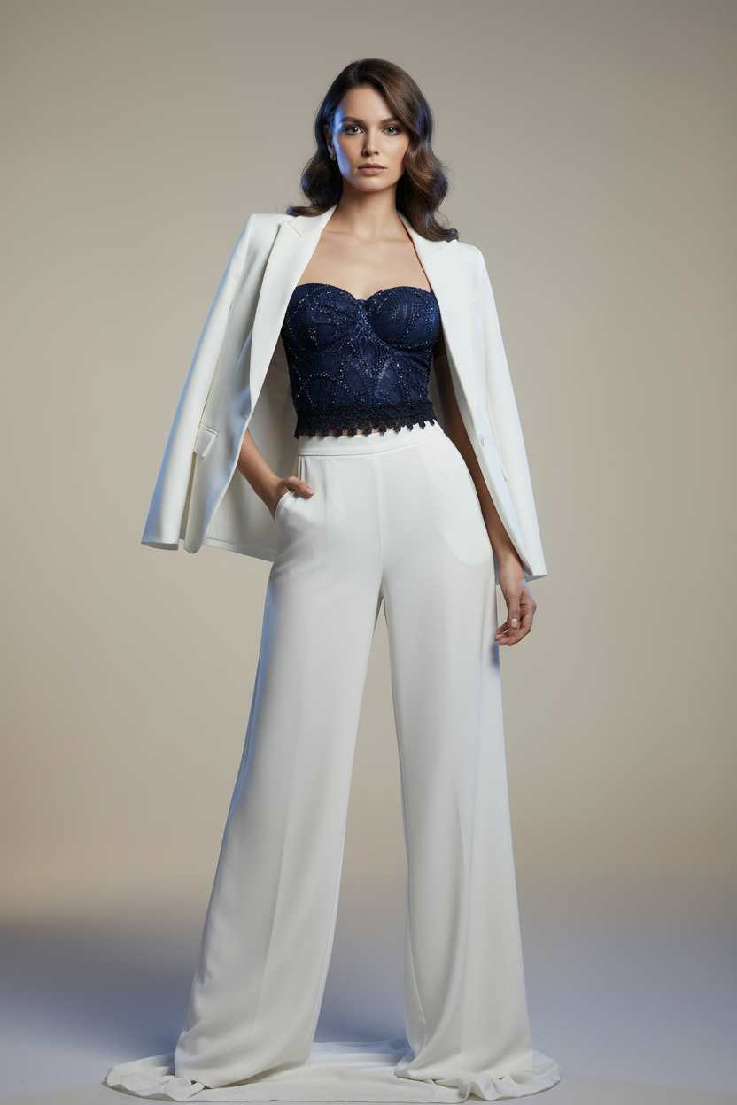 Top Blu - Pantalone Bianco - Giacca Bianca